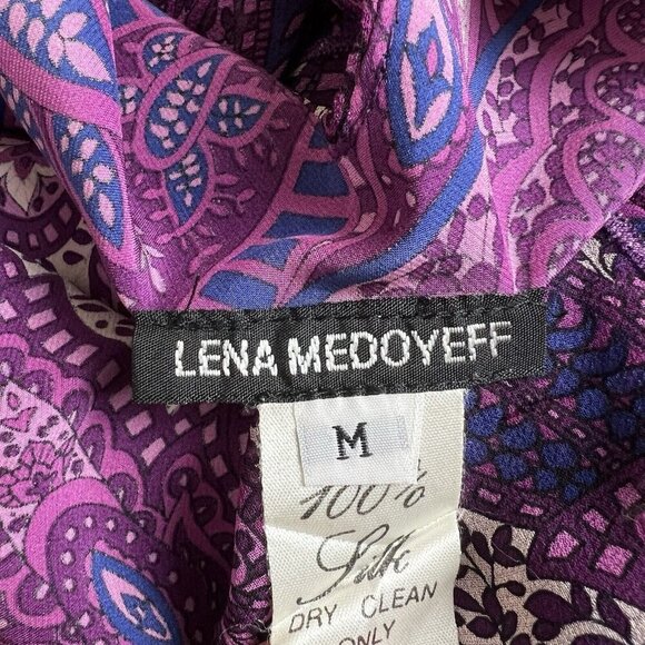 Lena Medoyeff Maxi Dress 100%‎ Silk Purple Paisley V-Neck Ruffle Layered Size 6 - Picture 8 of 11